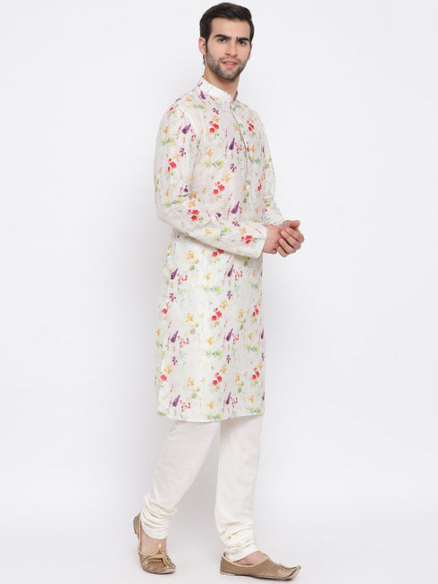 Vastramay Men's Cream Cotton Blend Kurta and Pyjama Set