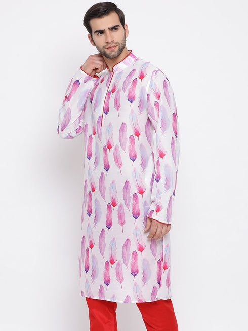 Vastramay Men's Pink Cotton Blend Kurta