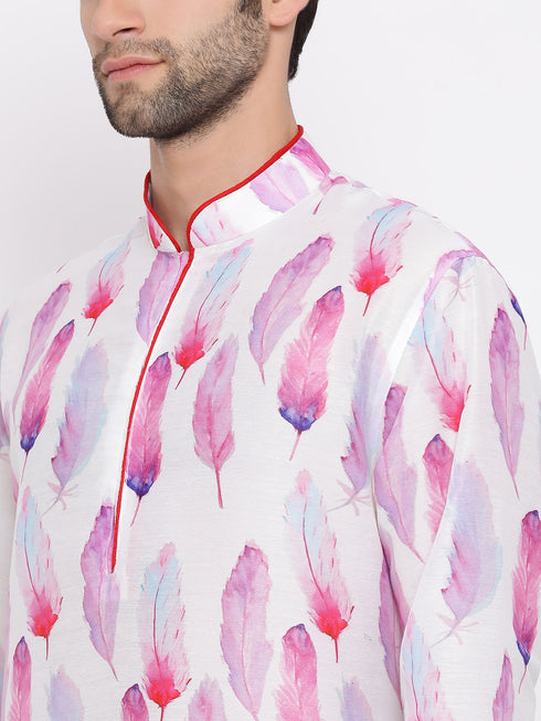 Vastramay Men's Pink Cotton Blend Kurta