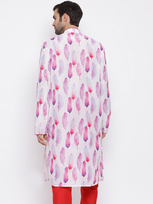 Vastramay Men's Pink Cotton Blend Kurta