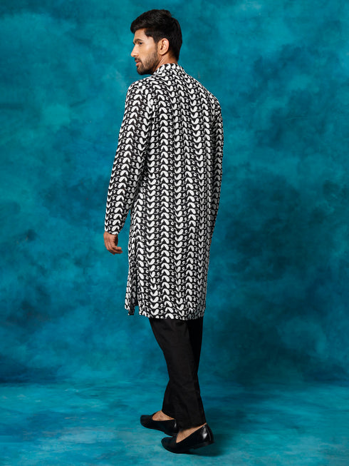 Vastramay Men's Black Pure Cotton Chikankari Kurta Pyjama Set