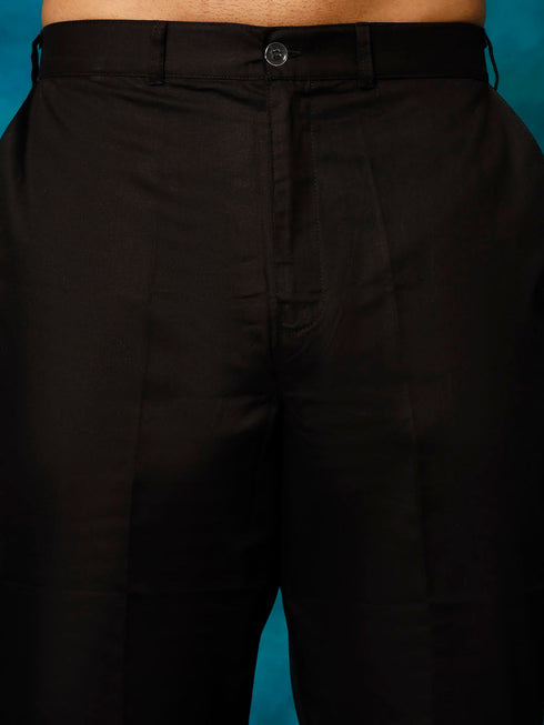 Vastramay Men's Black Pure Cotton Chikankari Kurta Pyjama Set