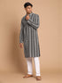 Vastramay Men's Black Pure Cotton Chikankari Kurta Pant With Prayer Cap