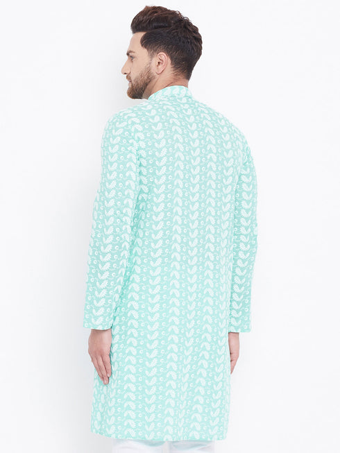 Vastramay Men's Green Pure Cotton Chikankari Kurta