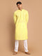 Vastramay Men's Mustard Pure Cotton Chikankari Kurta With Pant set