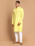 Vastramay Men's Mustard Pure Cotton Chikankari Kurta With Pant set