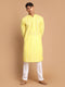 Vastramay Men's Mustard Pure Cotton Chikankari Kurta With Pant set