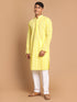 Vastramay Men's Mustard Pure Cotton Chikankari Kurta With Pant set