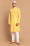 VASTRAMAY Men's Orange Pure Cotton Chikankari Kurta Pant With Prayer Cap