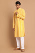 VASTRAMAY Men's Orange Pure Cotton Chikankari Kurta Pant With Prayer Cap