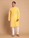 Vastramay Men's Orange Pure Cotton Chikankari Kurta With Pant set