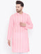Vastramay Men's Pink Pure Cotton Chikankari Kurta