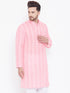 Vastramay Men's Pink Pure Cotton Chikankari Kurta