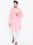Vastramay Men's Pink Pure Cotton Chikankari Kurta Pyjama Set