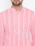 Vastramay Men's Pink Pure Cotton Chikankari Kurta Pyjama Set