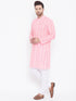 Vastramay Men's Pink Pure Cotton Chikankari Kurta Pyjama Set