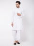 Vastramay Men's White Pure Cotton Chikankari Kurta With Dhoti Set