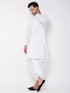 Vastramay Men's White Pure Cotton Chikankari Kurta With Dhoti Set