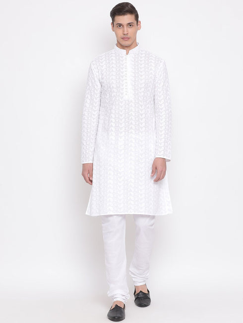 Vastramay Men's White Pure Cotton Kurta Pyjama Set
