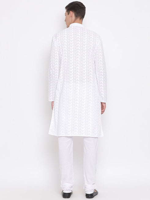 Vastramay White Pure Cotton Chikankari Kurta Pyjama Baap Beta Set