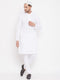 Vastramay Men's White Pure Cotton Chikankari Kurta Pant With Prayer Cap