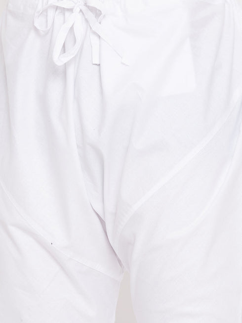 Vastramay Men's White Pure Cotton Chikankari Kurta Pant With Prayer Cap