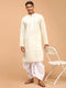 Vastramay Men's Yellow Pure Cotton Chikankari Kurta With Dhoti set