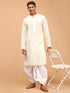 Vastramay Men's Yellow Pure Cotton Chikankari Kurta With Dhoti set