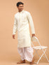 Vastramay Men's Yellow Pure Cotton Chikankari Kurta With Dhoti set