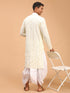 Vastramay Men's Yellow Pure Cotton Chikankari Kurta With Dhoti set