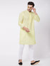 Vastramay Men's Yellow Pure Cotton Chikankari Kurta With Pant Set