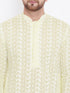 Vastramay Men's Yellow Pure Cotton Chikankari Kurta Pyjama Set