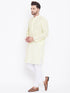 Vastramay Men's Yellow Pure Cotton Chikankari Kurta Pyjama Set