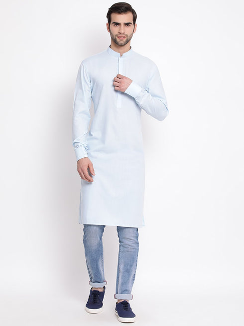 Vastramay Men's Blue Cotton Blend Kurta