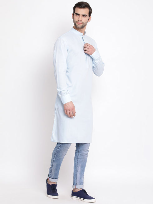 Vastramay Men's Blue Cotton Blend Kurta