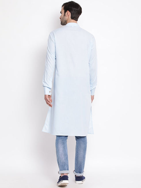Vastramay Men's Blue Cotton Blend Kurta