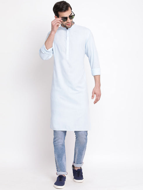Vastramay Men's Blue Cotton Blend Kurta