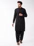Vastramay Men's Black Cotton Blend Kurta and Pyjama Set