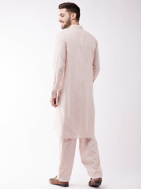 Vastramay Men's Cream Cotton Blend Kurta and Pyjama Set
