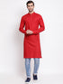 Vastramay Men's Maroon Cotton Blend Kurta