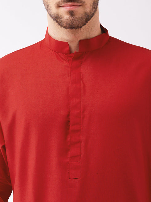 Vastramay Men's Maroon Cotton Blend Kurta and Pyjama Set