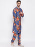 Vastramay Blue Floral Printed Kurta Pyjama Set With Leharia Border