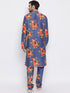 Vastramay Blue Floral Printed Kurta Pyjama Set With Leharia Border