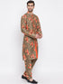 Vastramay Beige Floral Printed Kurta Pyjama Set With Leharia Border
