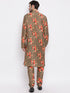 Vastramay Beige Floral Printed Kurta Pyjama Set With Leharia Border