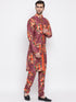 Vastramay Purple Floral Printed Kurta Pyjama Set With Leharia Border