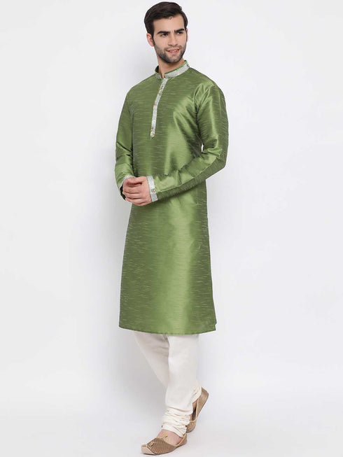 Vastramay Men's Green Silk Kurta Pyjama Set