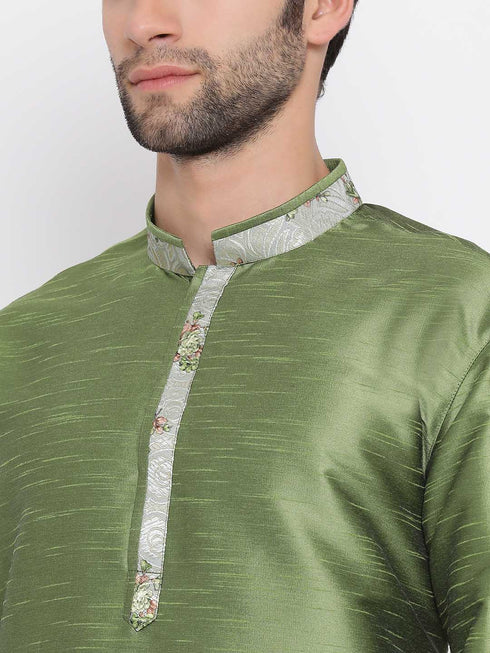 Vastramay Men's Green Silk Kurta Pyjama Set