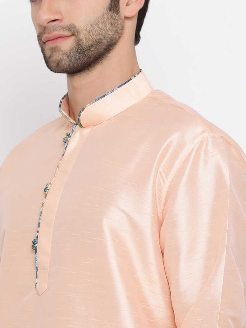 Vastramay Men's Peach Silk Kurta Pyjama Set