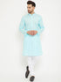 Vastramay Men's Aqua And White Cotton Kurta Churidar Set